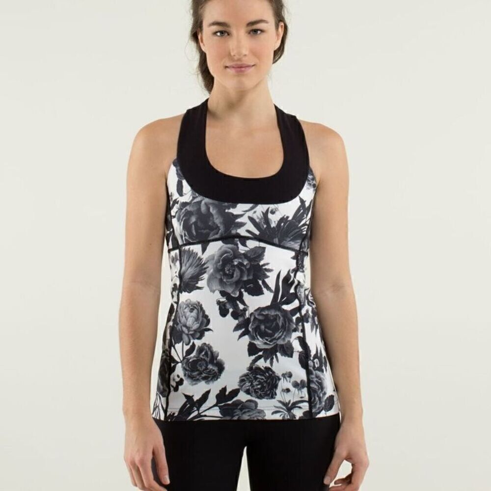 Lululemon Size Small Black White Floral Gym Unique Workout Yoga Pilate Tank Top
